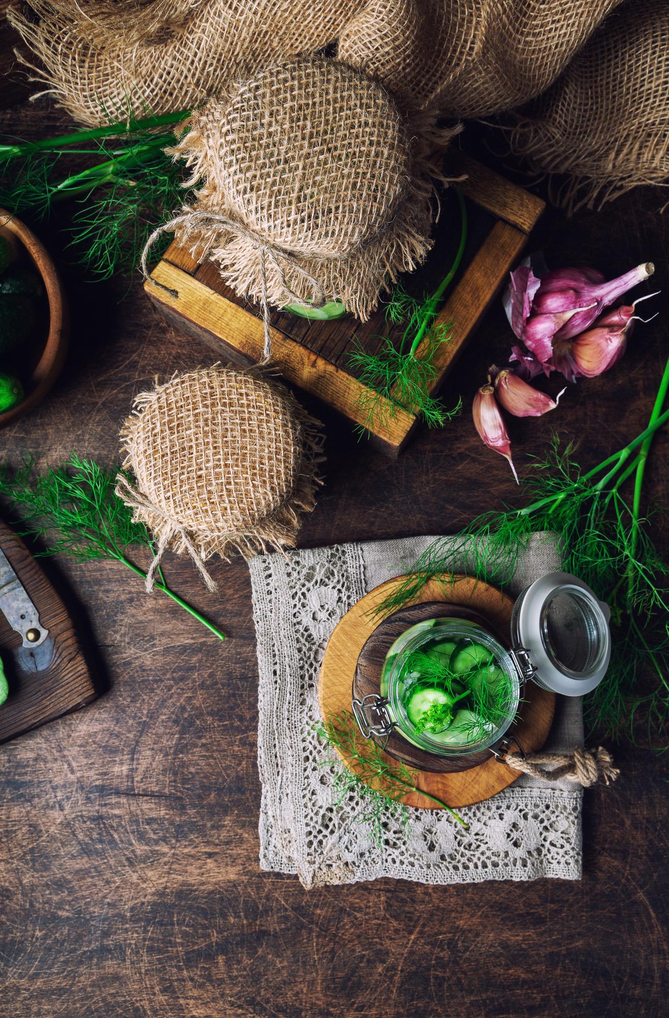 Artisanal ingredients on wooden table